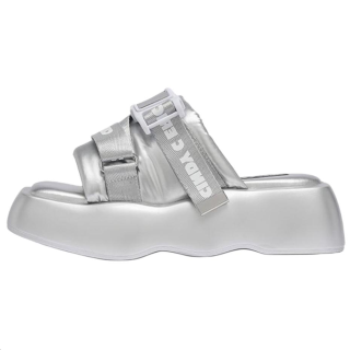 CINDY C ERIC Rubber Sole Abrasion Resistant Slide Slippers Women's Silver
