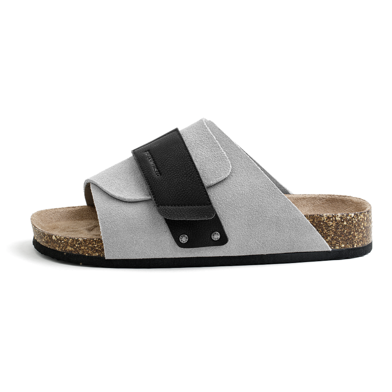 MADEN Mules Leather Patchwork Anti Wear, Anti Odor And Silent Slide Slippers Men's Meteorite Gray Summer