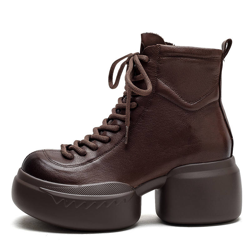 JIEZHOU Top Grain Cow Leather Short Combat Boots 8.5cm Women's
