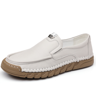 CKVUSAMG Top Grain Cow Leather Casual Shoes Men's White
