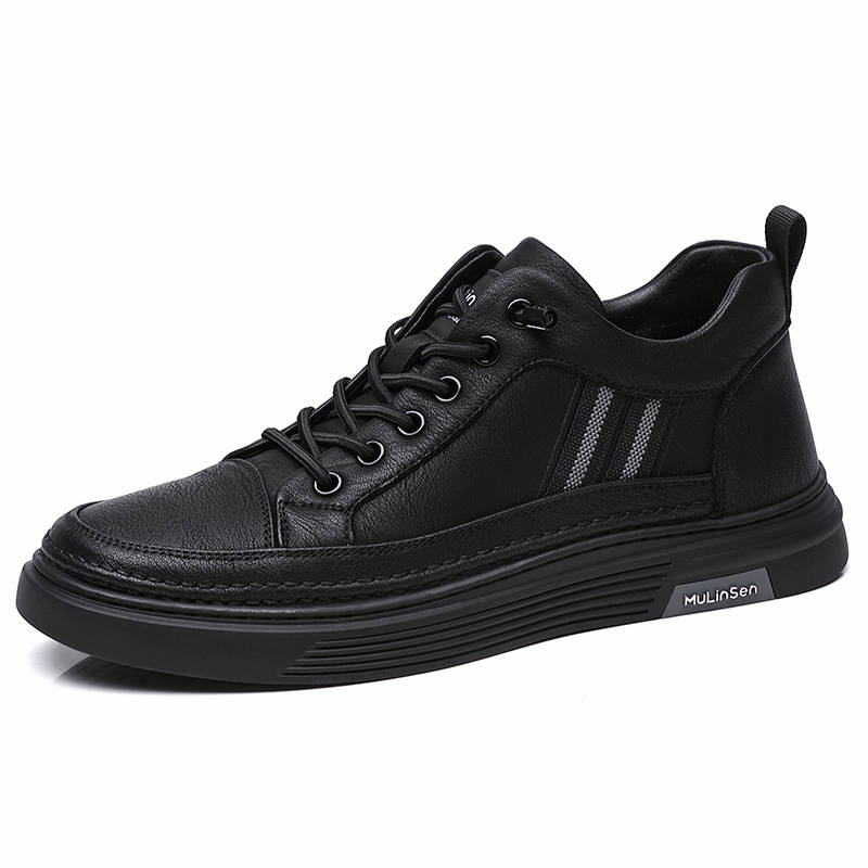 Mulinsen Cow Split Leather Mid top Skateboard Shoes Men's Black