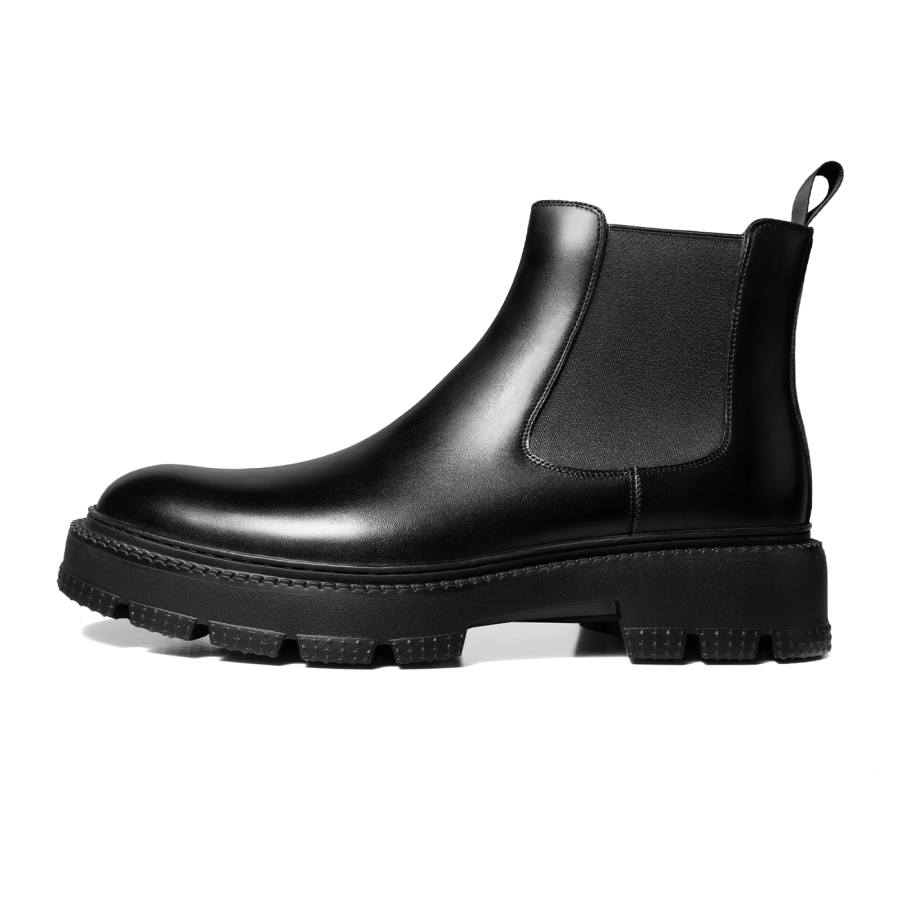 THOM WILLS Top Grain Cow Leather Short Chelsea Boots Men's Black