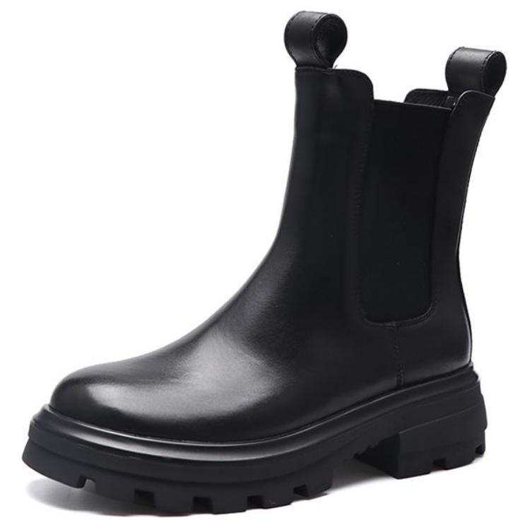 3515 Cow Leather Short Chelsea Boots 4.5cm Women's Black