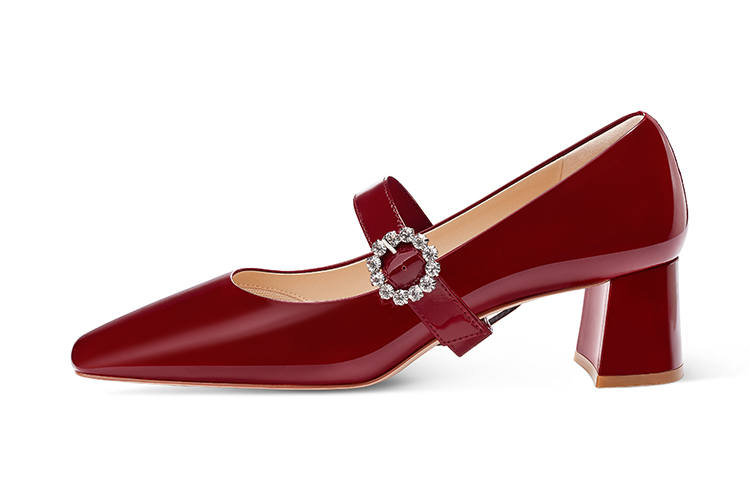 7or9 Cranberry Chunky Heel Mary Jane Shoes 5CM Women's Red