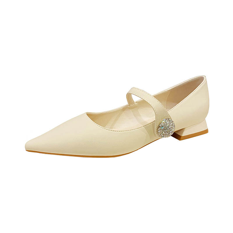 Bamiti Leather Chunky Heel Mary Jane Shoes Women's Apricot