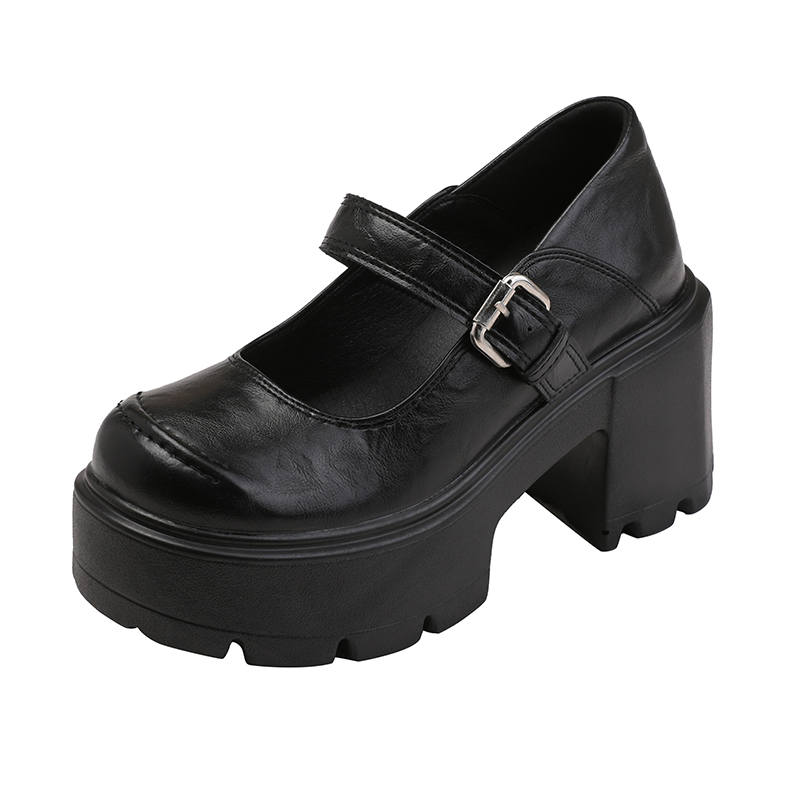 TATAYA Microfiber Leather Chunky Heel Mary Jane Shoes 9cm Women's Black