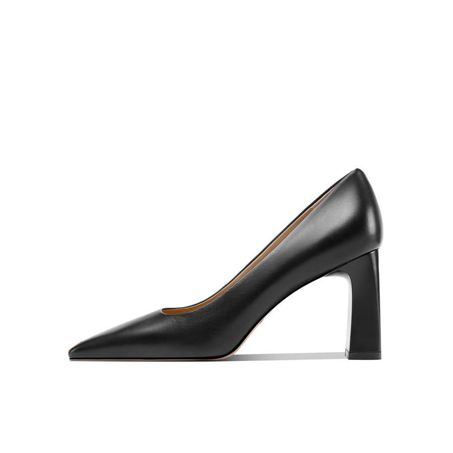 Shesrim Top Grain Cow Leather Chunky Heel High Heels Women's