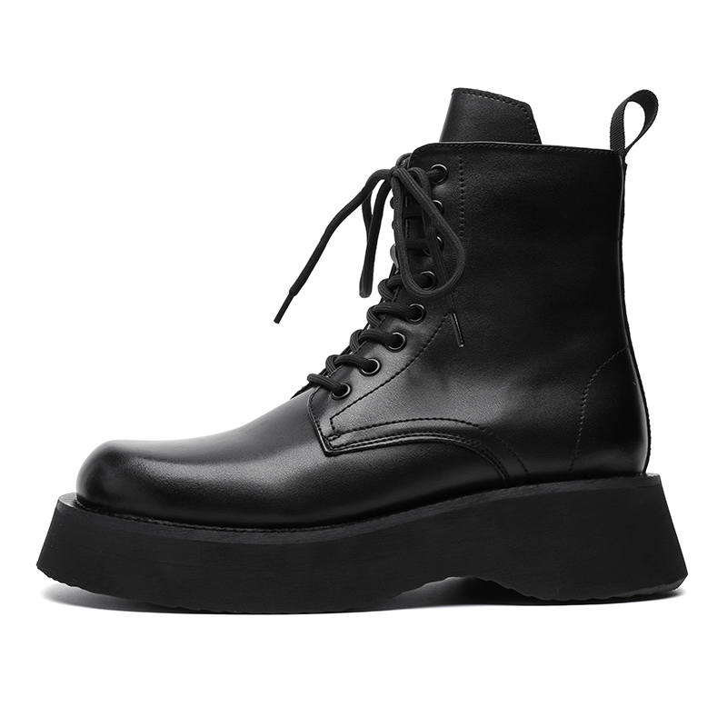 LUOMENG LUOMENG Microfiber Leather Short Combat Boots Men's Black