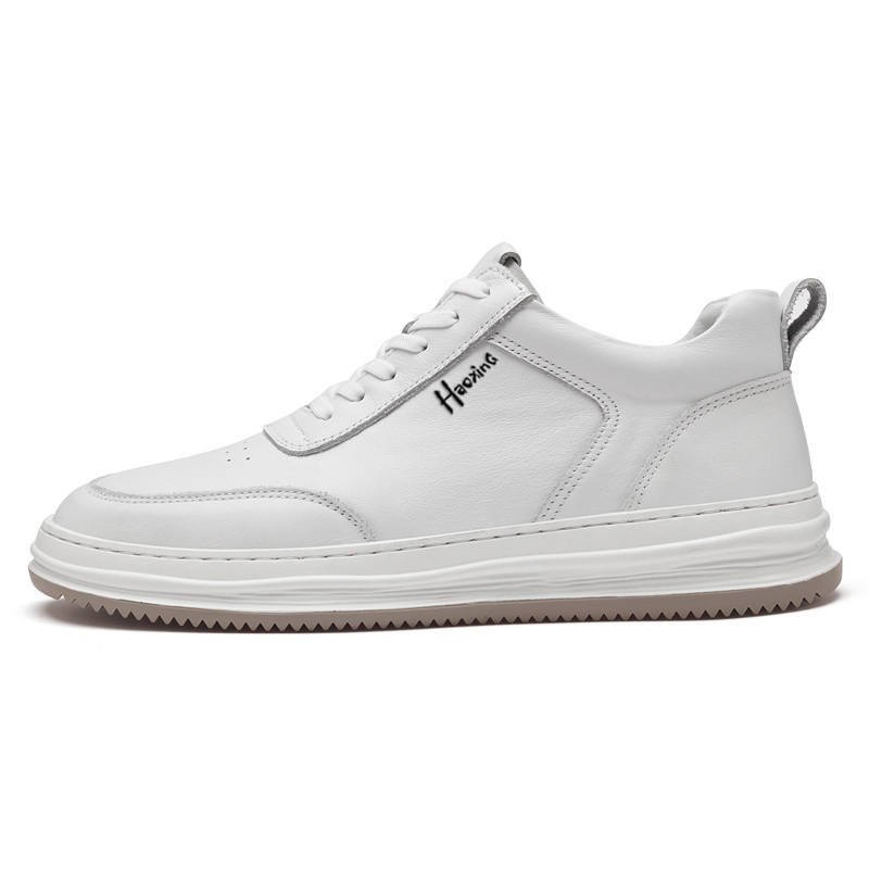 HAOXING Top Grain Cow Leather Casual Shoes Men's White