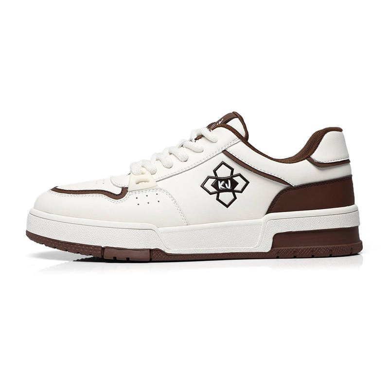 KJ Top Grain Cow Leather Low top Skateboard Shoes Men's White Brown
