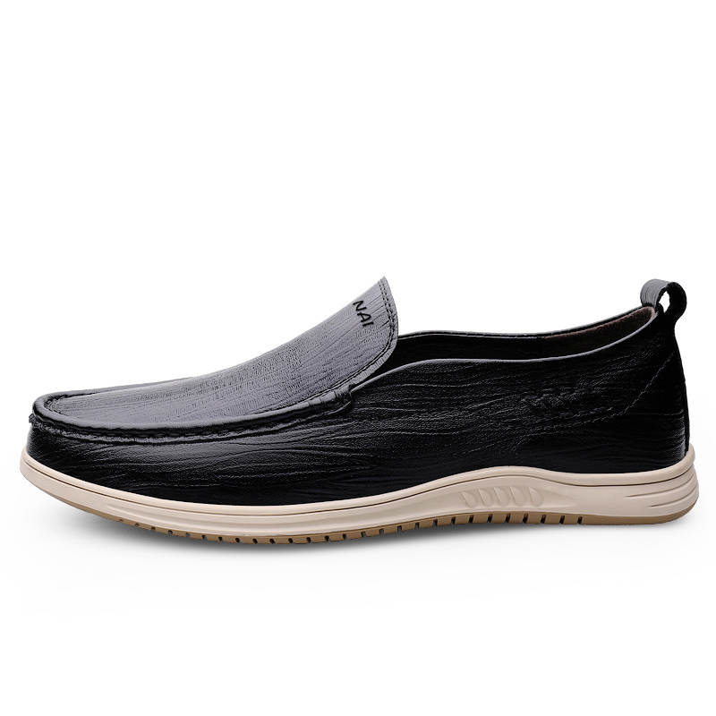 WENNAI Top Grain Cow Leather Casual Shoes Men's Black