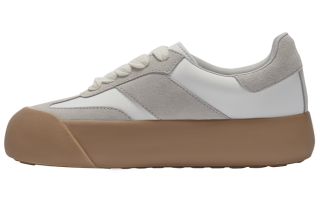 GOOD BAI DUM Pompompurin Shoes Split Cow Leather, Artificial Leather Platform Low top Casual Shoes Unisex Beige Gray