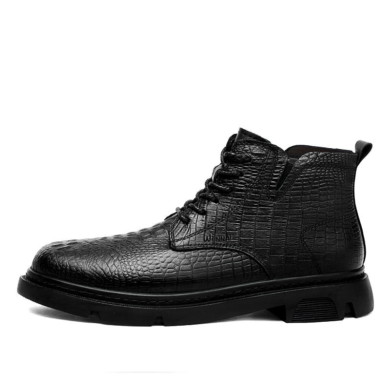WENNAI Top Grain Cow Leather Short Combat Boots Men's Black