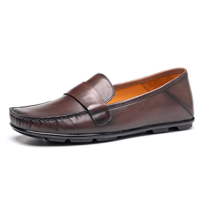 SENJIALUO Casual Leather Shoes Men's Low Top Black
