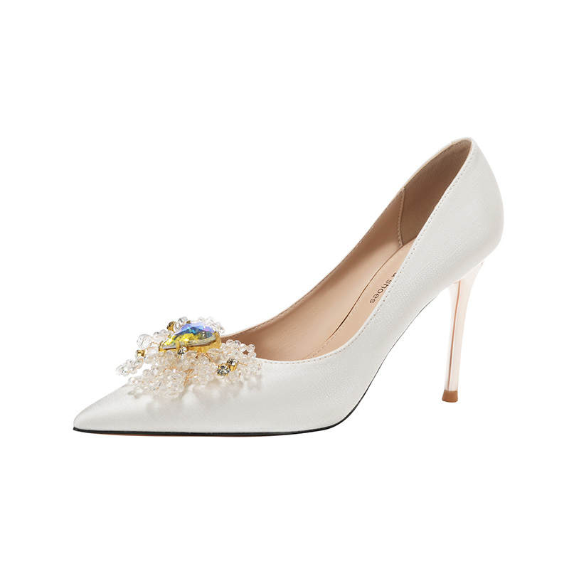 ZUOMILUO Silk Slim Heel High Heels Women's White