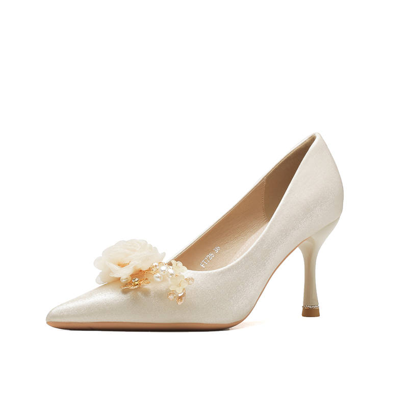 DUNNU Suede Slim Heel High Heels Women's Apricot