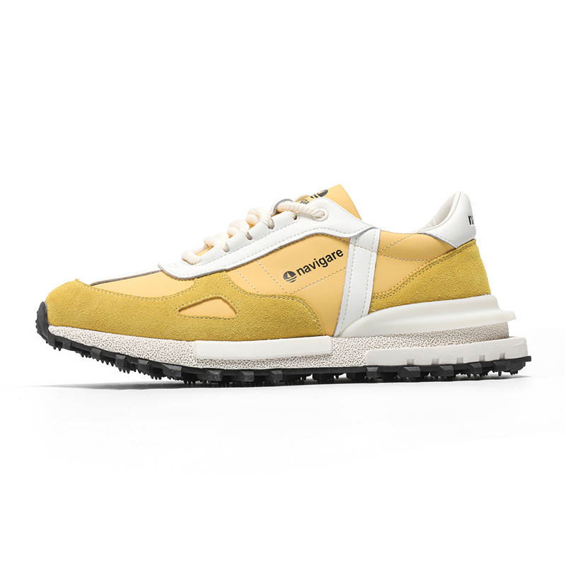 NAVIGARE Microfiber Leather Low top Casual Shoes Men's White Yellow