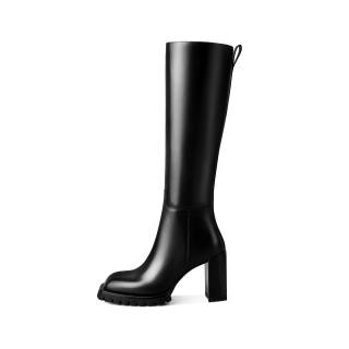 Hoov Top Grain Cow Leather Knee high Boots 9cm Women's Black