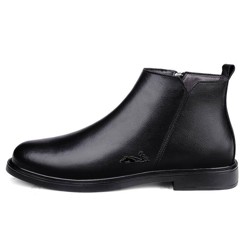 YINGLUNQISHI Top Grain Cow Leather Ankle Boots Men's Black