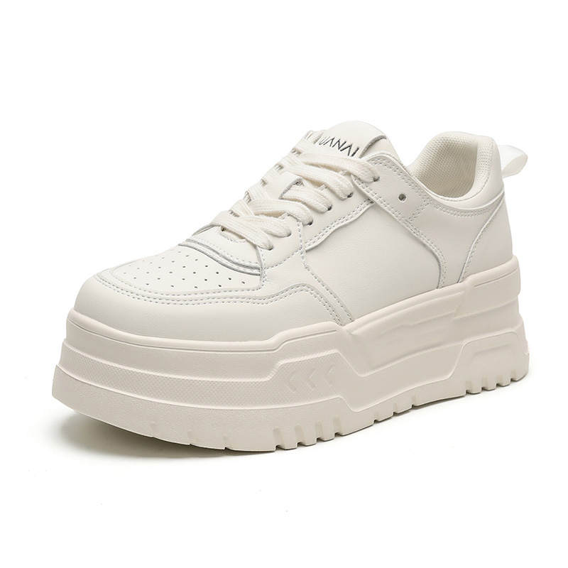 HUANAI Synthetic Leather Lightweight Height Increasing Low top Skateboard Shoes Women's White