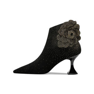 HAOYASENNU Full Rhinestones Rose Fleece Lined Ankle Boots 7cm Women's Black