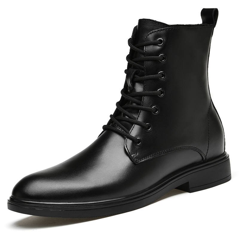 GONGNIULEITING Top Grain Cow Leather Short Combat Boots Men's Black