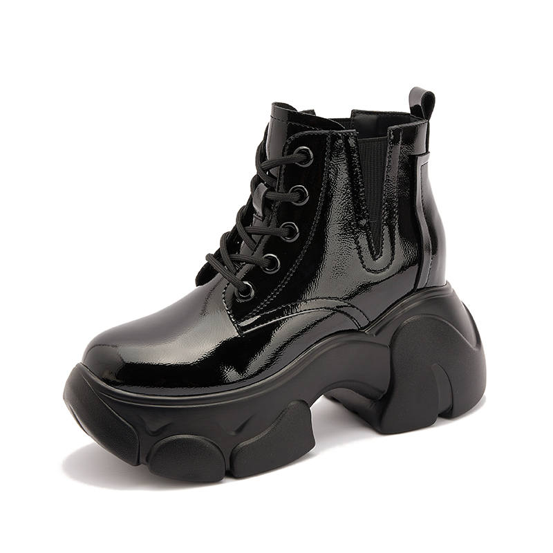 MILANLIANGE Microfiber Leather Crew Combat Boots 7CM Women's