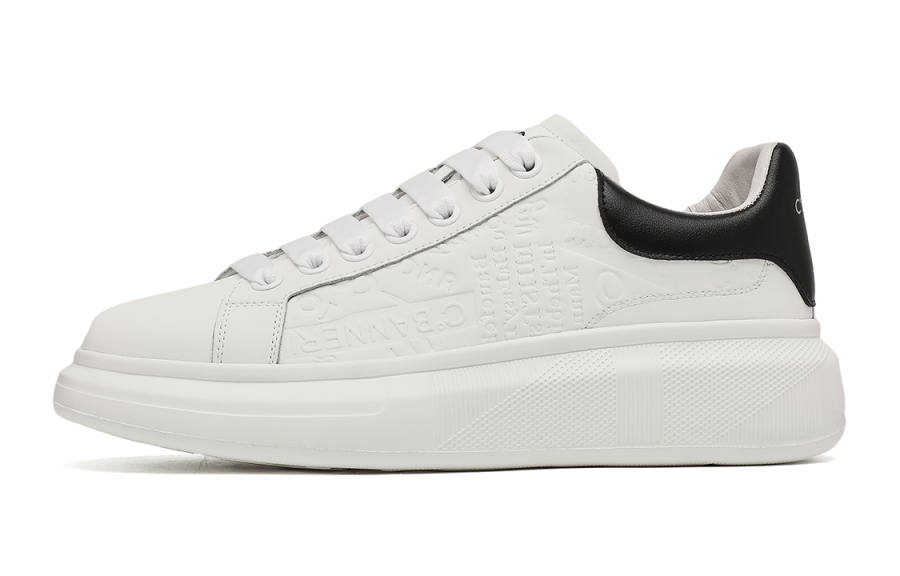 C°BANNER Leather Low top Skateboard Shoes Men's White Black