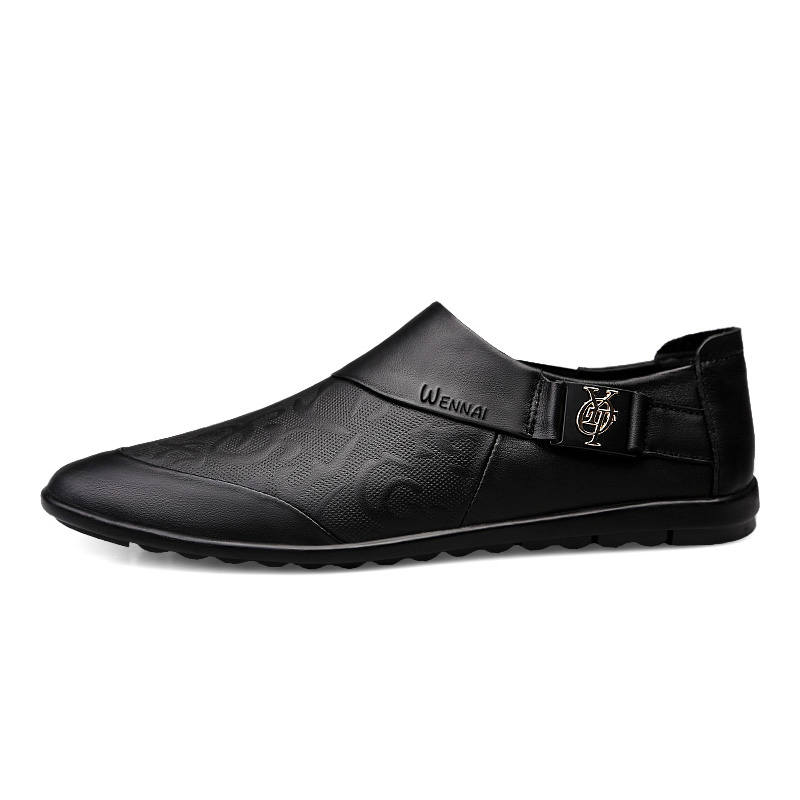 WENNAI Top Grain Cow Leather Casual Shoes Men's Black