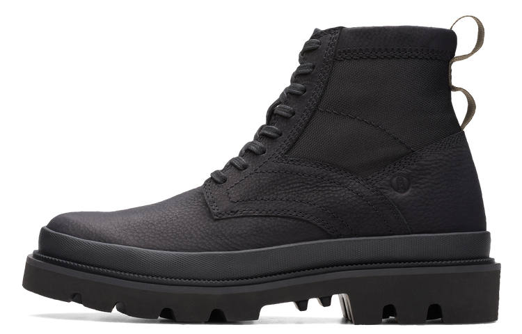 Clarks Cow Leather Short Mid Calf Combat Boots Men's Black