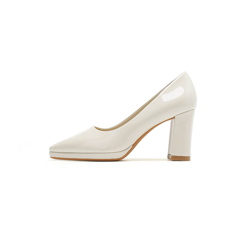 Zubumei Patent Leather Chunky Heel High Heels 8cm Women's