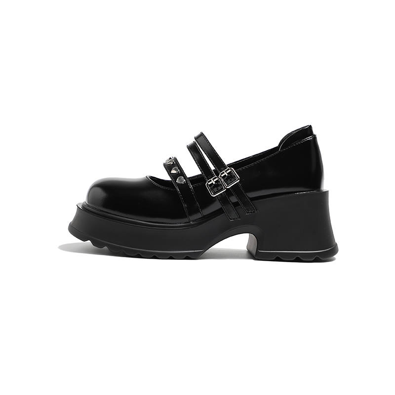 MIS. DANNY Cow Split Leather Chunky Heel Mary Jane Shoes 7cm Women's