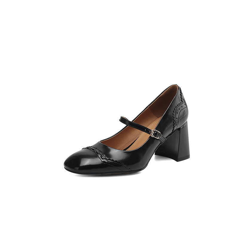 HONGYANGLIN Sheepskin Chunky Heel Mary Jane Shoes Women's