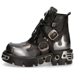 NEW ROCK Cow Leather Ankle Boots 6CM Unisex Black Silver