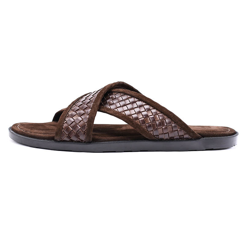 Brounvanm Woven Abrasion Resistant Slip Resistant Abrasion Resistant Slip Resistant Slide Slippers Men's Brown