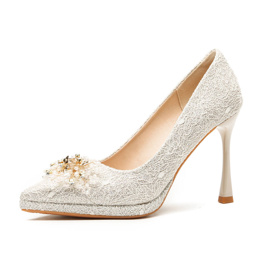 Zubumei Microfiber Leather Slim Heel High Heels Women's Champagne