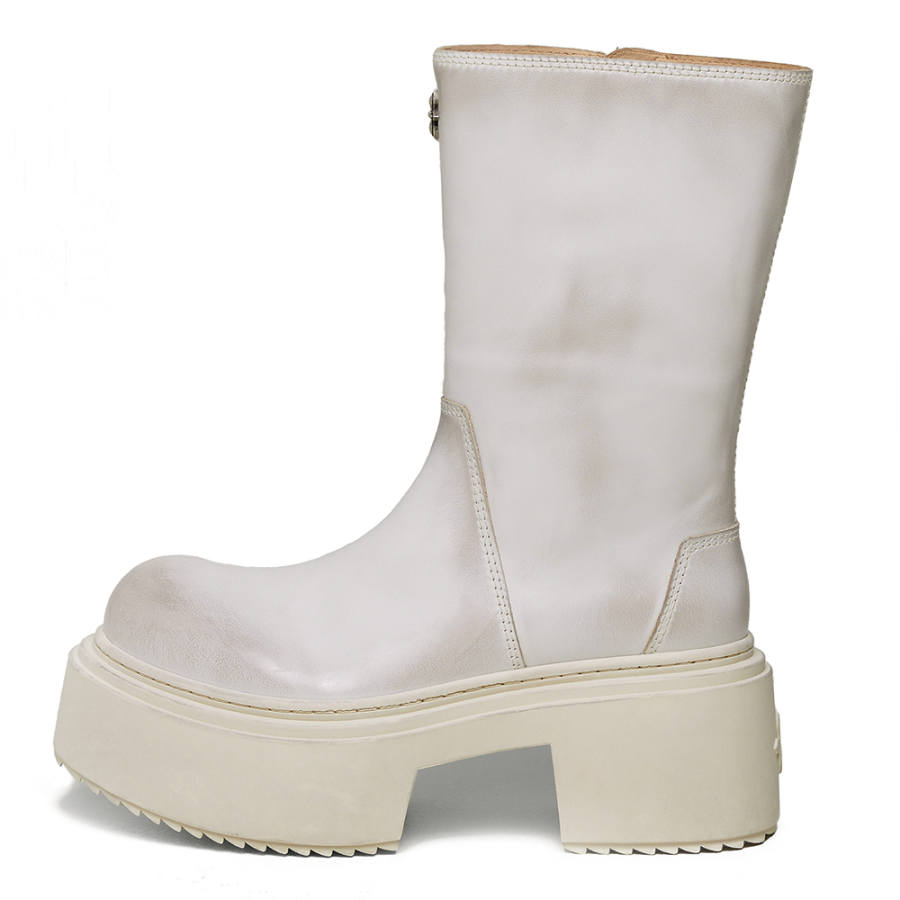 SMFK Cow Leather Ankle Boots Women's Snow Mountain White