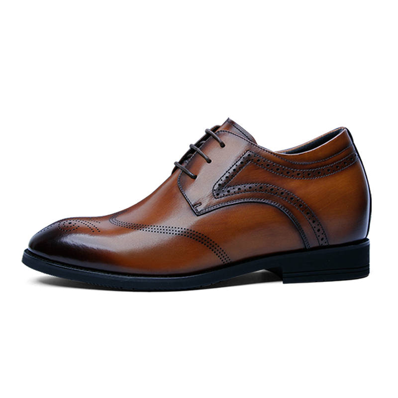 PALMPOLO Top Grain Cow Leather Hidden Wedge Dress Shoes Men's