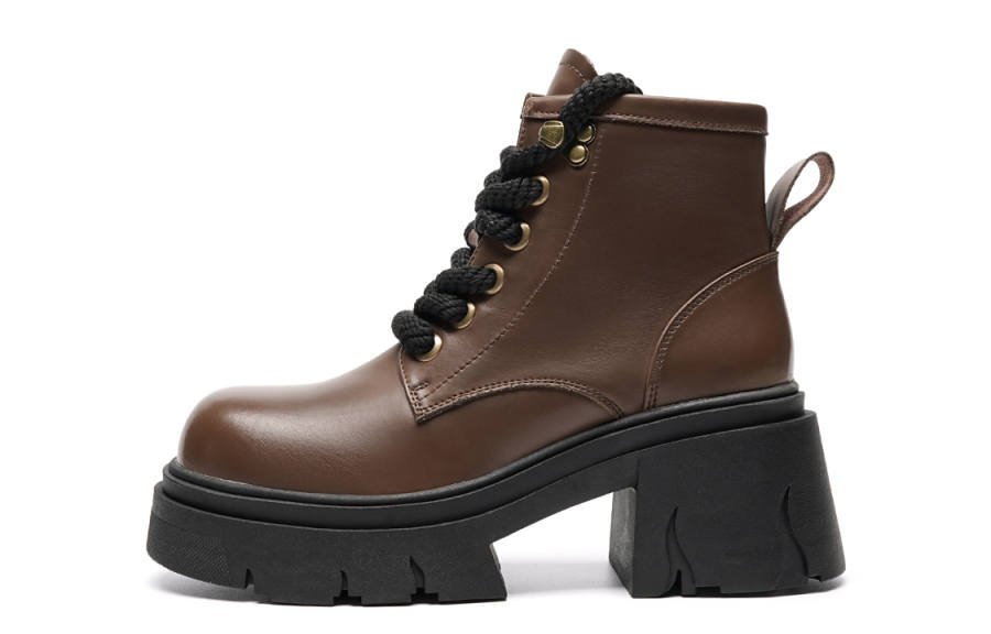 EBLAN EBLAN Leather Short Combat Boots Women's Brown