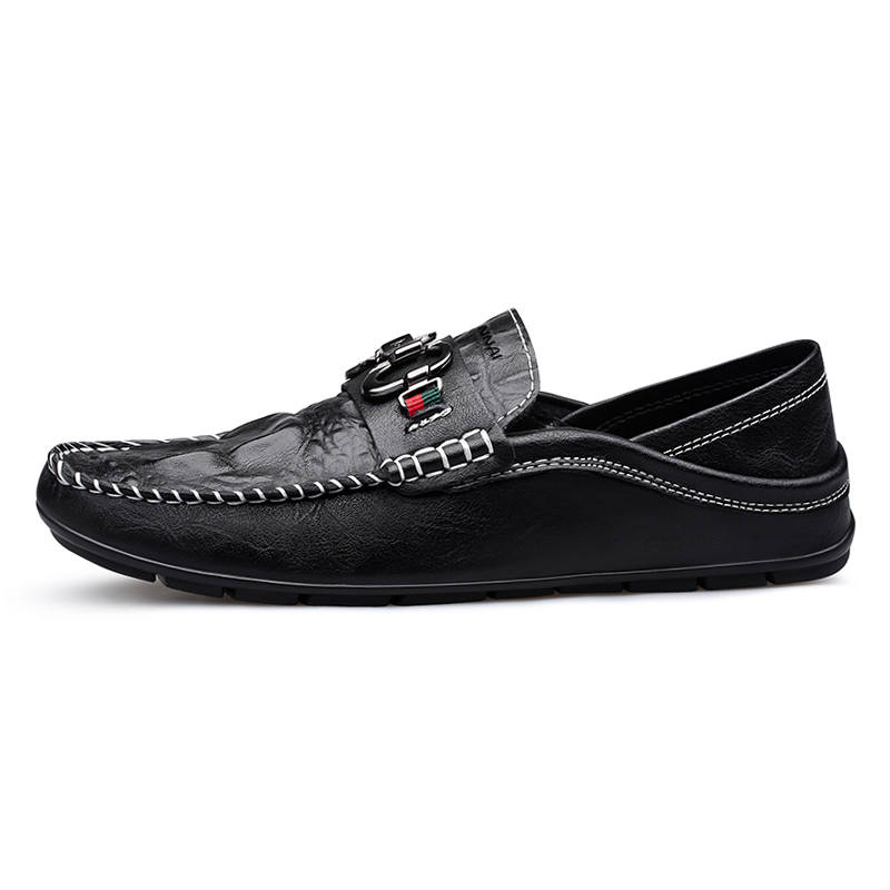 WENNAI Top Grain Cow Leather Casual Shoes Men's Black