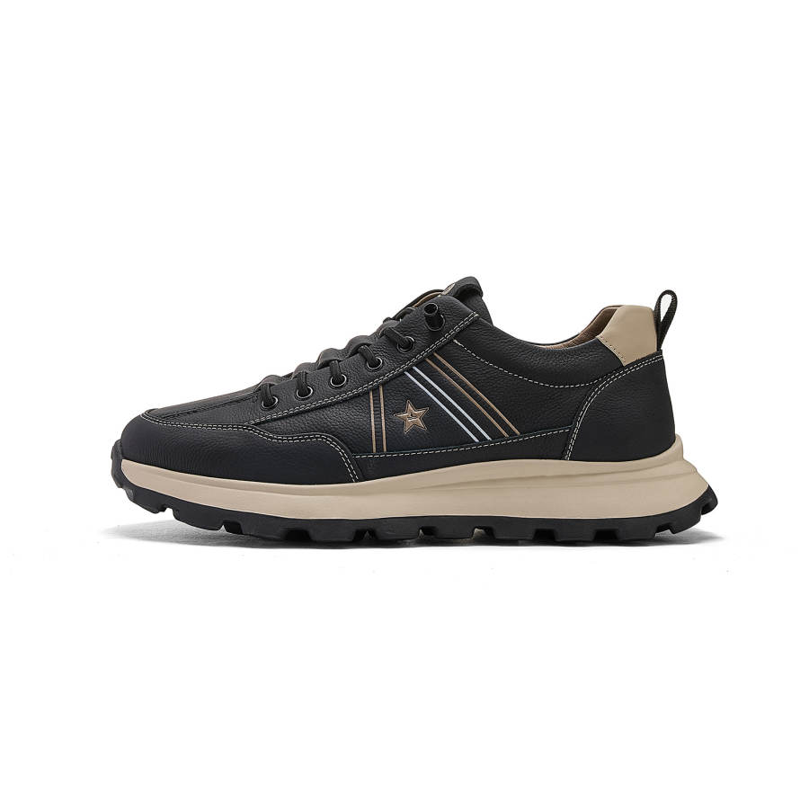 NAVIGARE Cow Leather Cushioning, Wear Resistant Low top Casual Shoes Men's Black