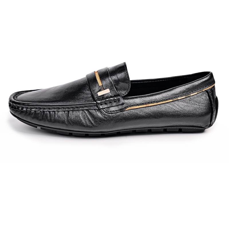 Brounvanm Top Grain Cow Leather Casual Gommino Loafers Men's Black