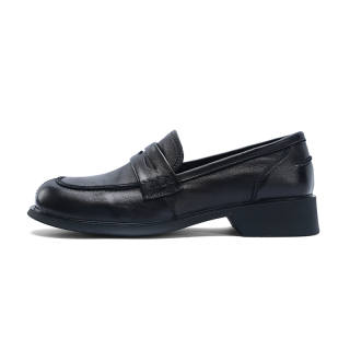 MALEMONKEY Top Grain Cow Leather Loafers, Unlined Shoes 3.3cm Women's Black