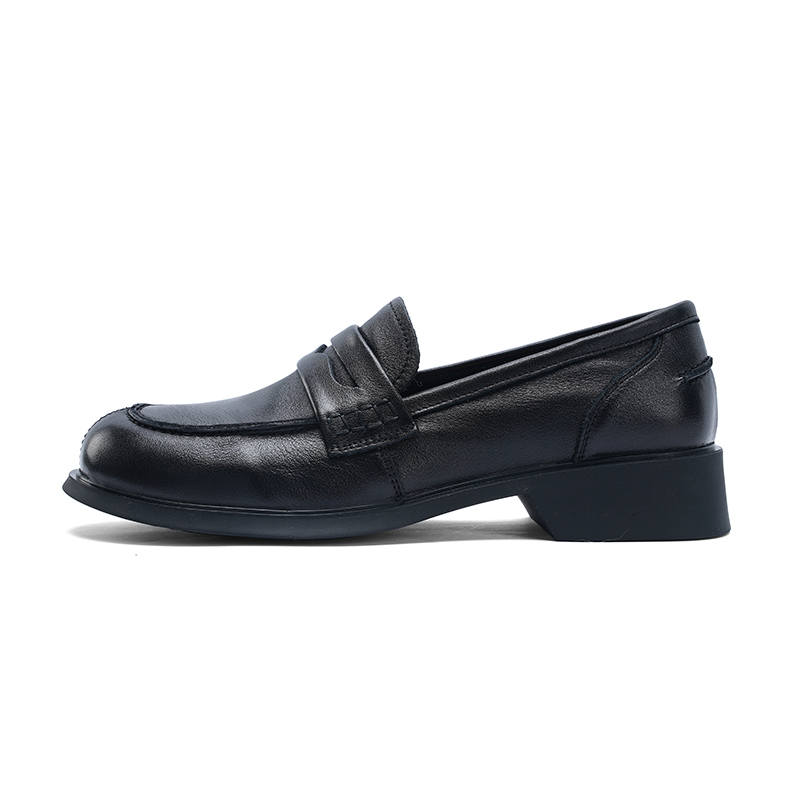 MALEMONKEY Top Grain Cow Leather Loafers, Unlined Shoes 3.3cm Women's Black