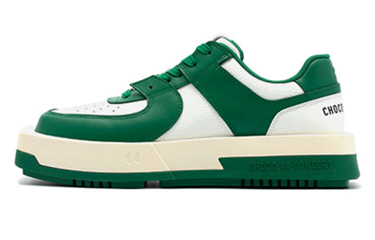 CHOCO CONCERT Cow Leather, Round Asymmetrical Sneaker Low top Stylish Skateboarding Shoes Unisex Green