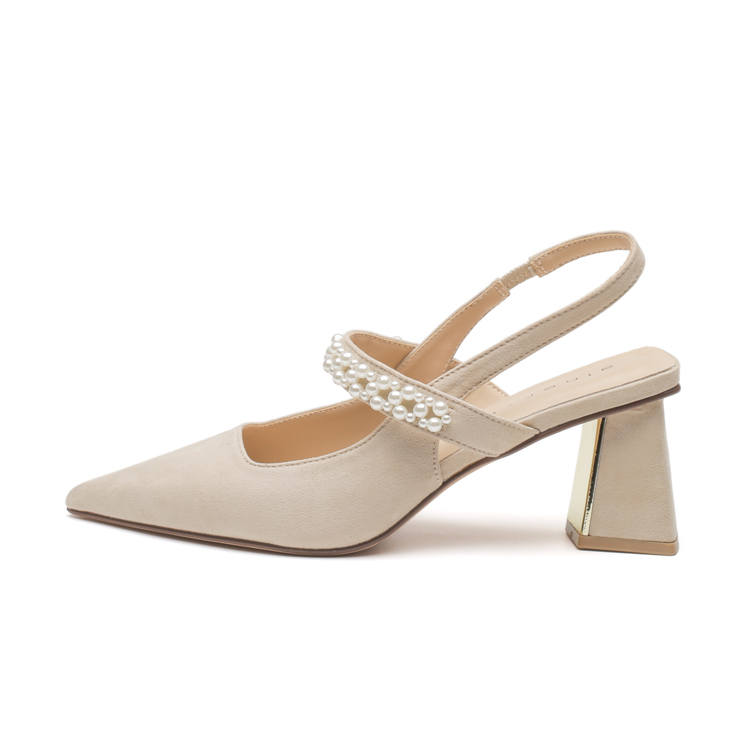 Ainer-cat Ainer cat Microfiber Leather Chunky Heel High Heels Women's Apricot