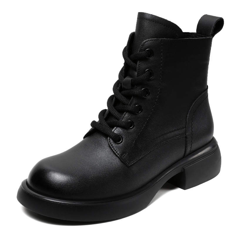 Devanro Devanro Top Grain Cow Leather Short Combat Boots 4.0cm Women's