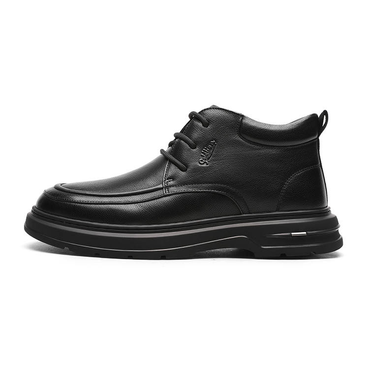 GOLDLION Top Grain Cow Leather Fleece Lined Casual Versatile Trendy Ankle Boots Men's Black