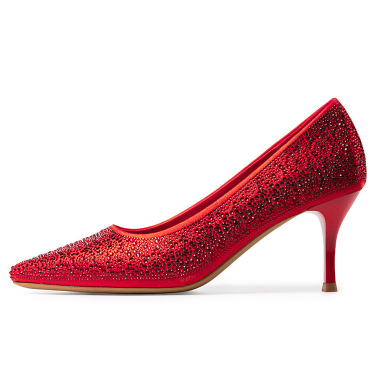 LAORENTOU Fabric Slim Heel High Heels 7cm Women's Red