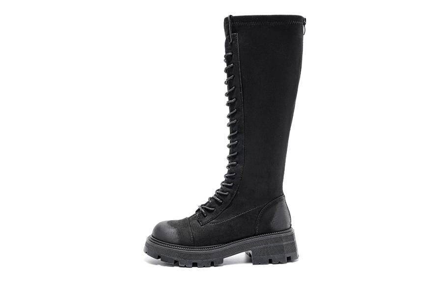 EBLAN Fabric, Fleece Lined Fashion Slimming Versatile Knee high Boots Women's Black